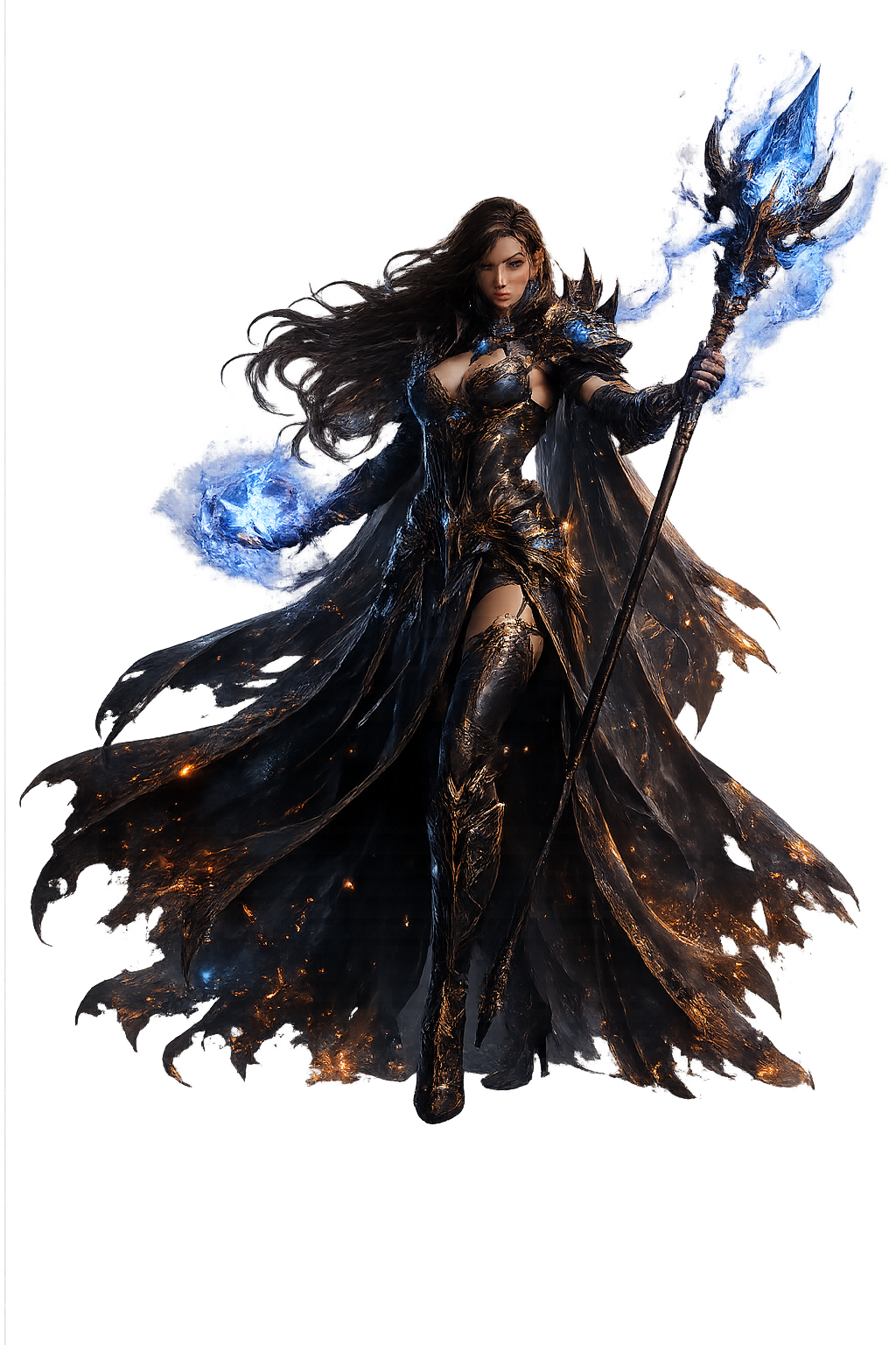 Female wizard channeling blue arcane energy